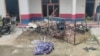 The aftermath of a mob attack on a police station in the town of Madyan, Swat, in northwestern Pakistan, following accusations of blasphemy. 