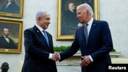 Президент США Джо Байден зустрічається з прем’єр-міністром Ізраїлю Беньяміном Нетаньягу в Овальному кабінеті Білого дому у Вашингтоні, 25 липня 2024 року