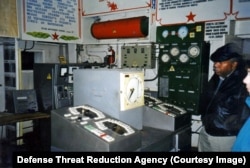 A member of an American inspection team inside a Soviet-era nuclear weapons facility in Ukraine in the 1990s.