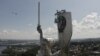 Soviet Emblem Dismantled From The Motherland Monument in Kyiv