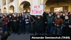 An unauthorized rally in St. Petersburg against the Russian invasion of Ukraine on February 24.