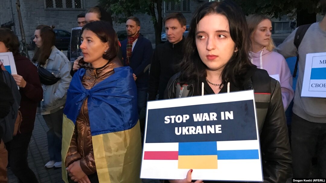 Protesti u Beogradu ispred ambasade Rusije protiv rata u Ukrajini, oktobar 2022. 