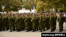 Мітинг, присвячений проводам російських військовослужбовців 47-ї мотострілецької дивізії на війну в Україн. Окупований Севастополь, 27 вересня 2022 року