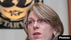 Armenia -- Nienke Oomes, the IMF's resident representative to Armenia, speaks at a news conference on 24Jun2009