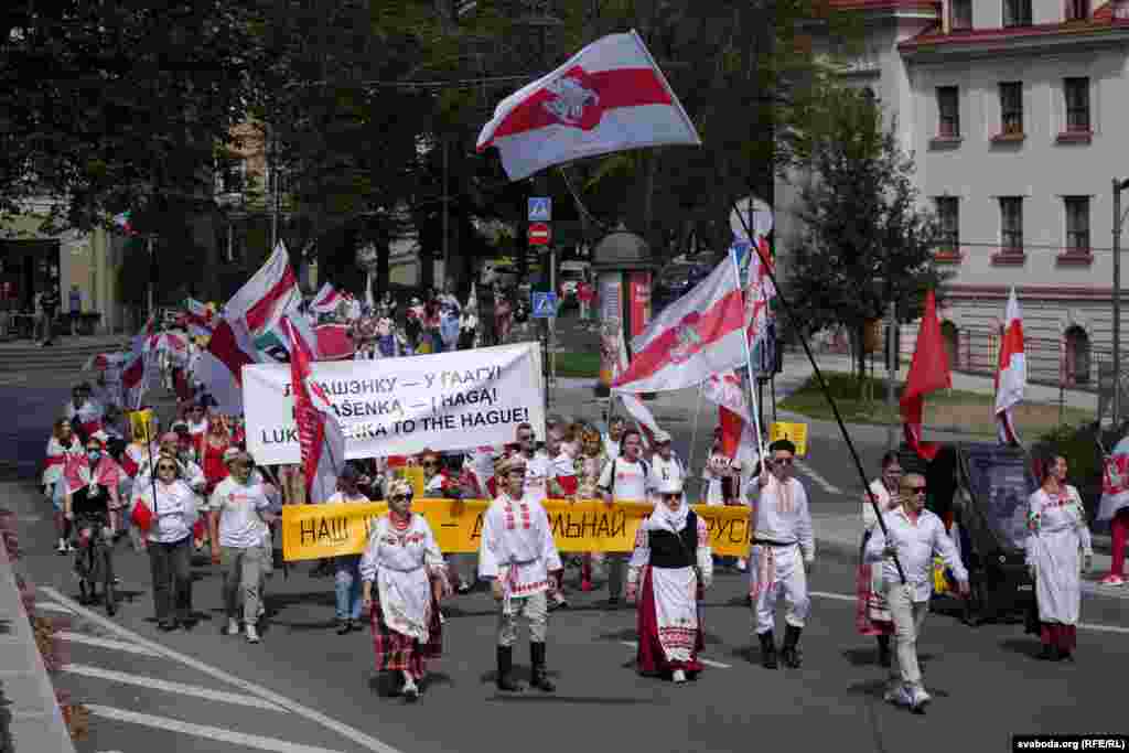 A rally in Vilnius commemorates the fifth anniversary of the 2020 mass protests in Belarus, on August 9.