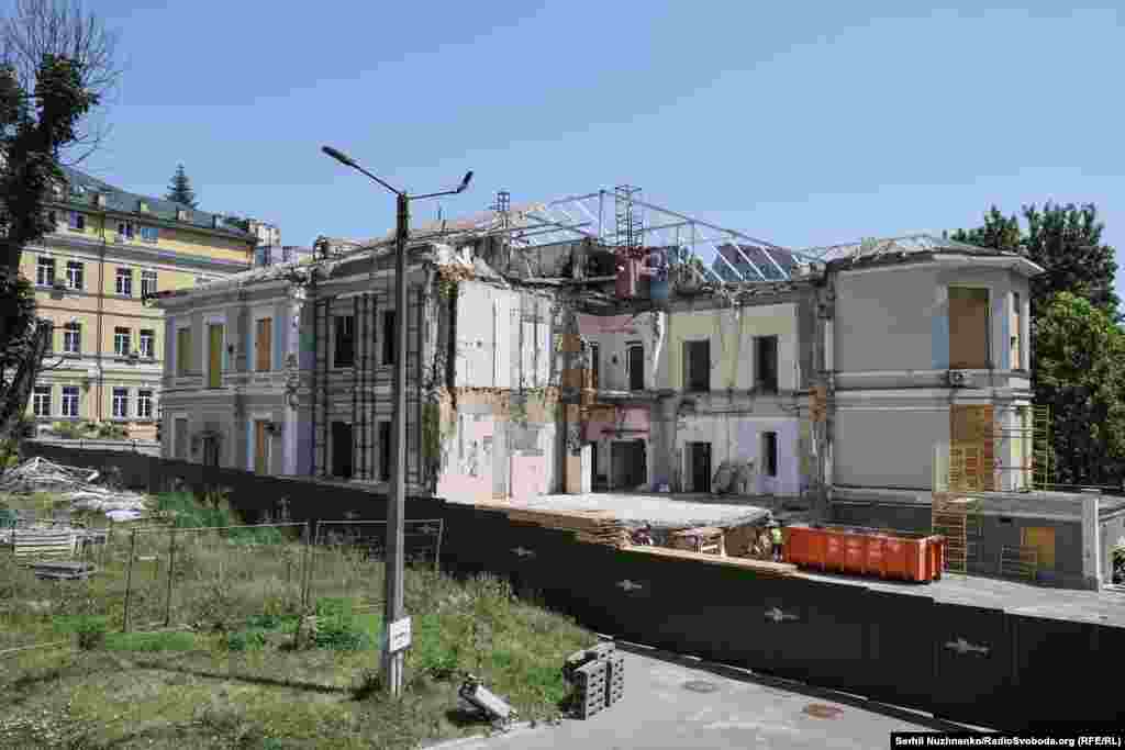 The toxicology building of the Okhmatdyt Children's Hospital which suffered a direct hit from a Russian missile. The photographs were made on July 8, 2024, and one year later.