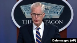 U.S. Acting Defense Secretary Chris Miller speaks at the Pentagon in Washington on November 17.