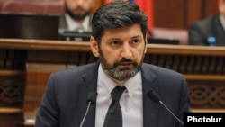 Armenia -- Constitutional Court nominee Vahe Grigorian speaks in the Armenian parliament, Yerevan, June 18, 2019.