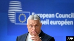 Hungary's Prime Minister Viktor Orban arrives at the European Council in Brussels on June 26, 2025. 