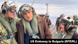 US ambassador to Bulgaria Mustafa and Prime Minister Borisov aircraft carrier USS Harry S. Truman