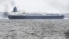The Eagle S oil taker, which is suspected of belonging to Russia's "shadow fleet," is seen anchored in the Gulf of Finland in January. 