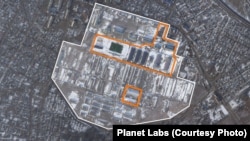 Asipovichy pictured on February 24. New and reconstructed buildings are highlighted in orange.