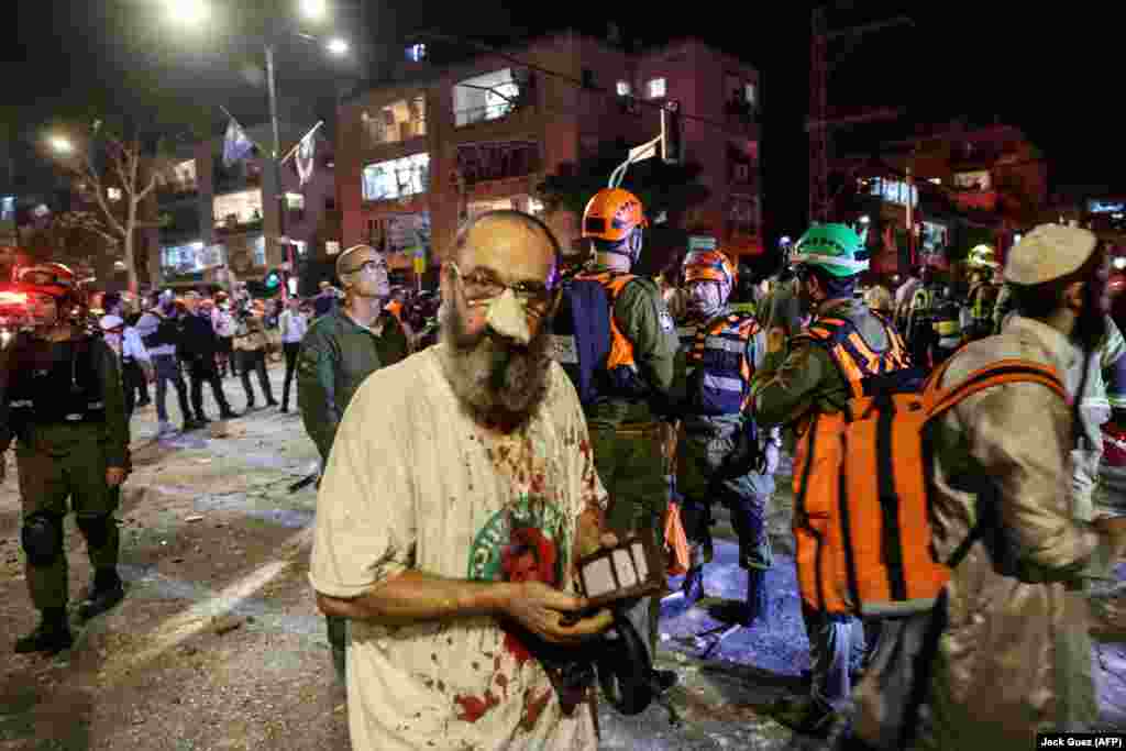 An injured man seen in Ramat Gan after a wave of Iranian strikes on Israel on June 13.