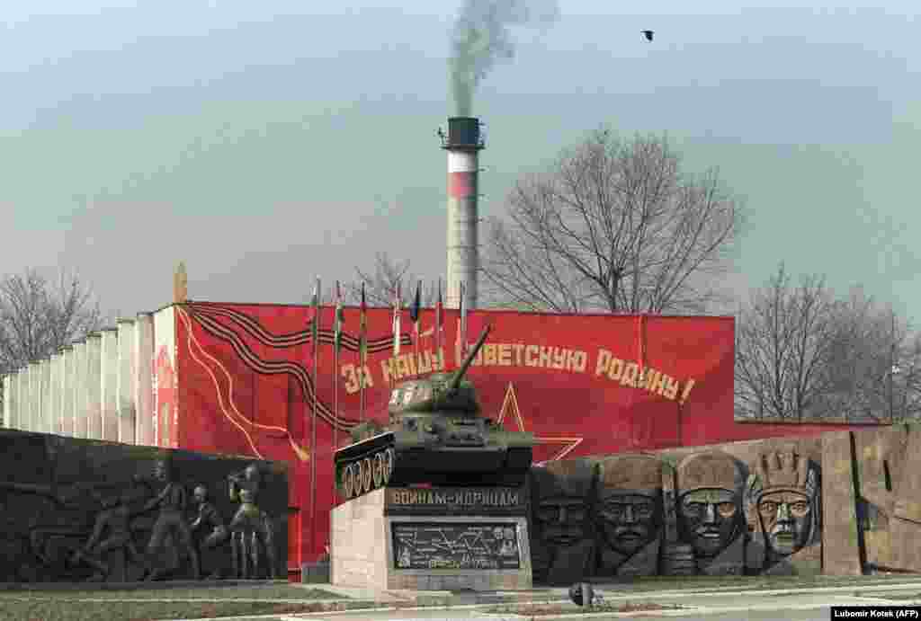 A monument outside a Soviet military base near Milovice, just northeast of Prague Following the Velvet Revolution of 1989, Soviet troops completed their withdrawal from the base in 1991. 