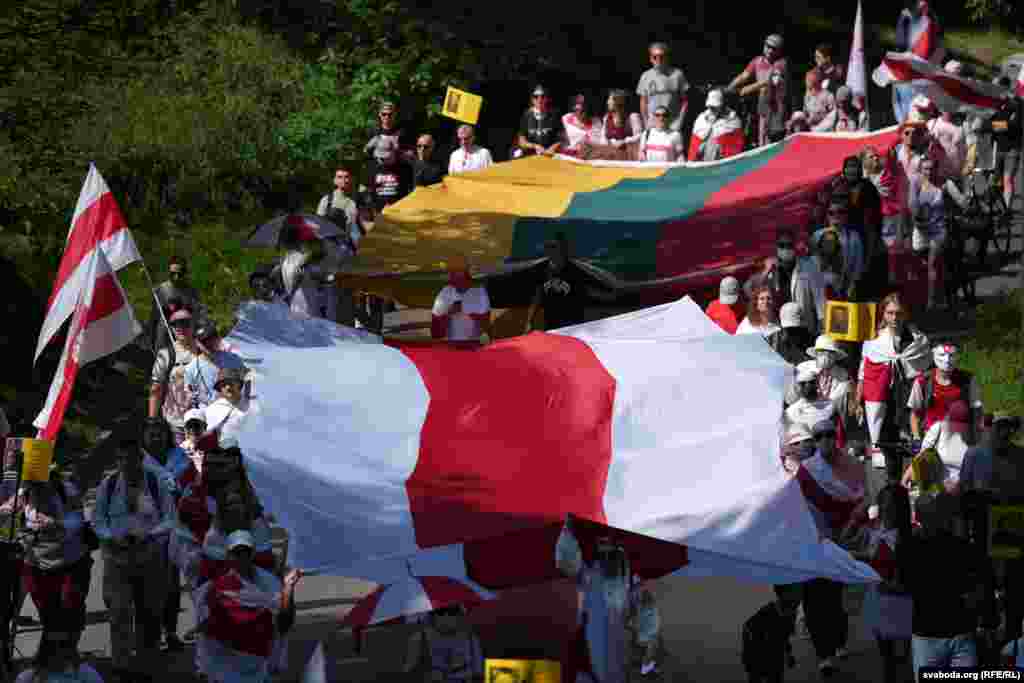 A rally in Vilnius commemorates the fifth anniversary of the 2020 mass protests in Belarus, on August 9.