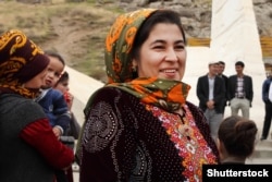 A woman wearing a traditional headscarf in Kow Ata, near Ashgabat in October 2015