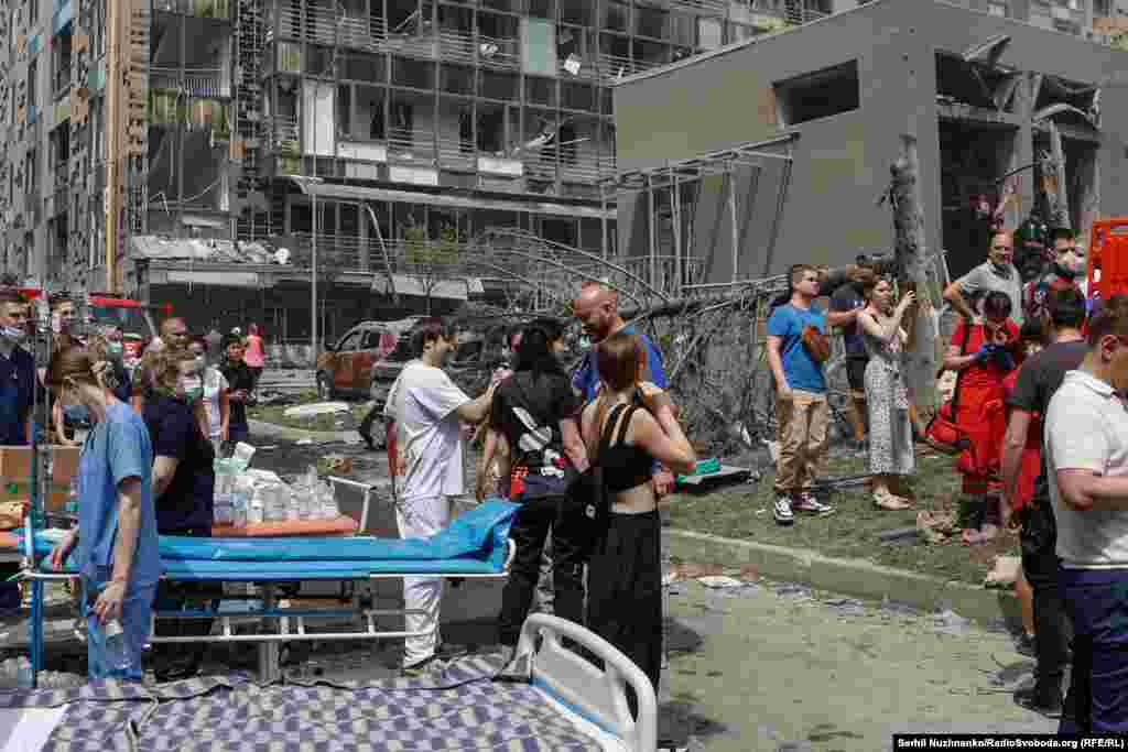 Hospital beds set up outside the hospital following the missile attack. After nearly a year of delays, the firm awarded the contract for the rebuild estimates work will be completed by the end of 2025.