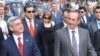 Armenia -- President Serzh Sarkisian (L) and his predecessor Robert Kocharian attend a ceremony marking the 18th anniversary of Nagorno-Karabakh's declaration of independence, 02Sep2009