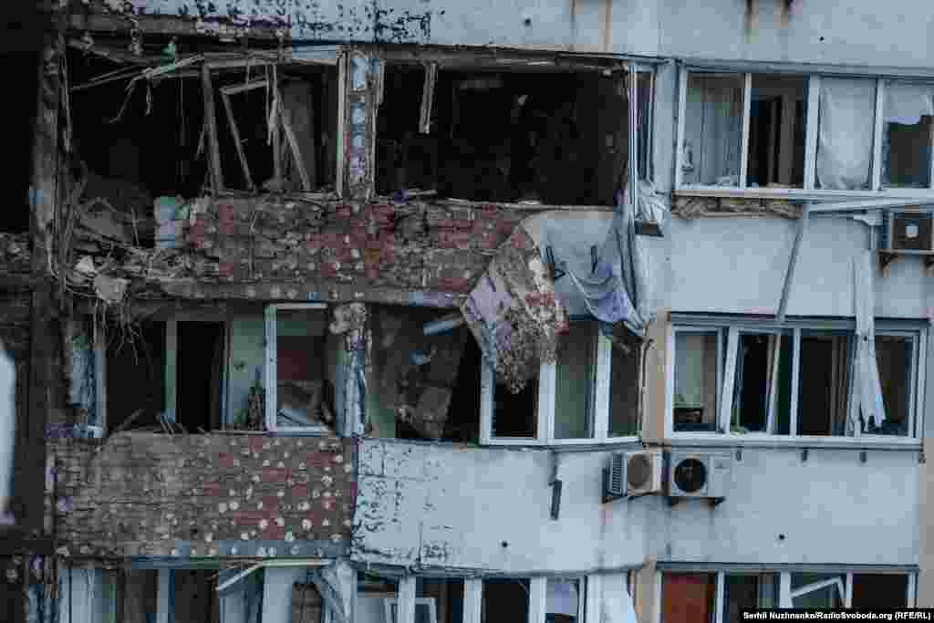 A shattered apartment hit by one of the Russian strikes