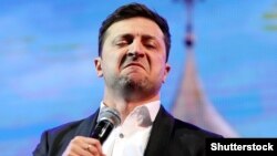 Комік і кандидат на посаду президента України Володимир Зеленський під час комедійного шоу. Бровари, 29 березня 2019 року