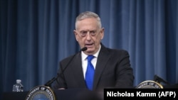 U.S. Defense Secretary Jim Mattis holds a press conference at the Pentagon in Washington on August 28
