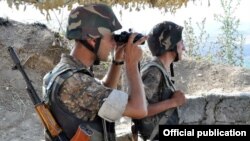 Armenia - Soldiers on an Armenian army post on the border with Azerbaijan.